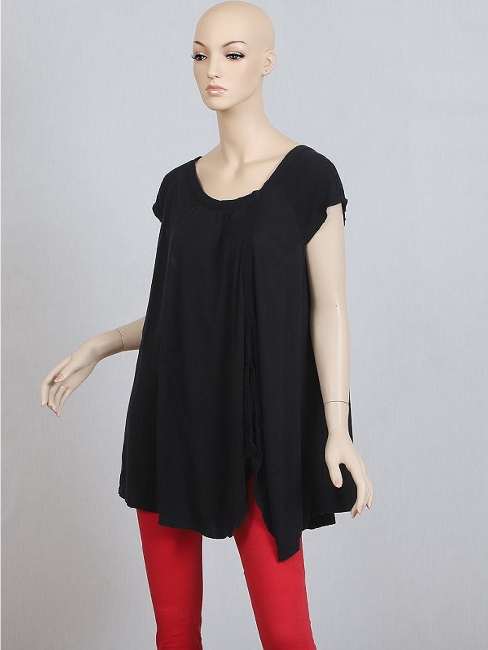 Black Women’s Short Sleeve Tunic Top - Modern Casual Linen viscose M
